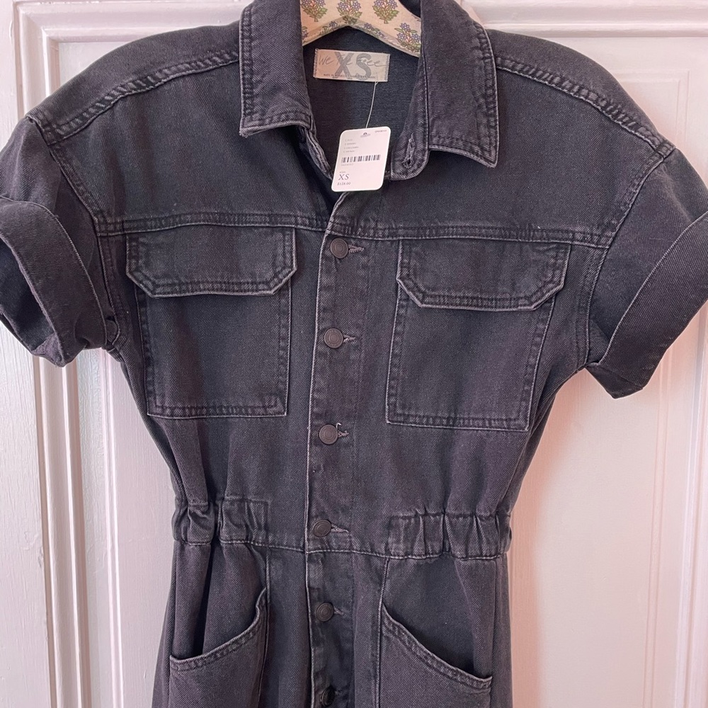 Free people black denim jumpsuit